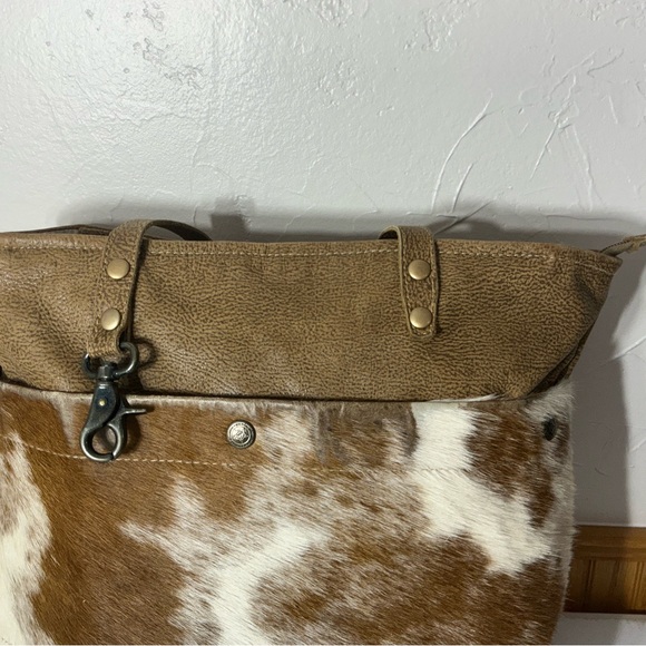 Myra Hair On Cowhide Leather Purse Western Bag Tote Cowgirl Double Handle - Picture 2 of 13
